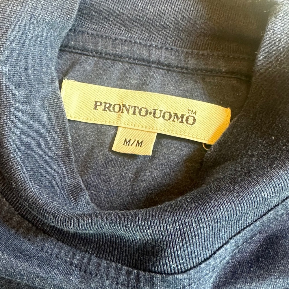 Pronto Uomo Mock Neck Long Sleeve T Shirt 100% Mercerized Cotton Navy Blue SZ M - Picture 5 of 7